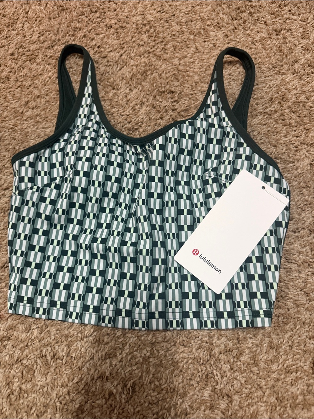 lululemon athletica Green and White Checkered Sports Bra